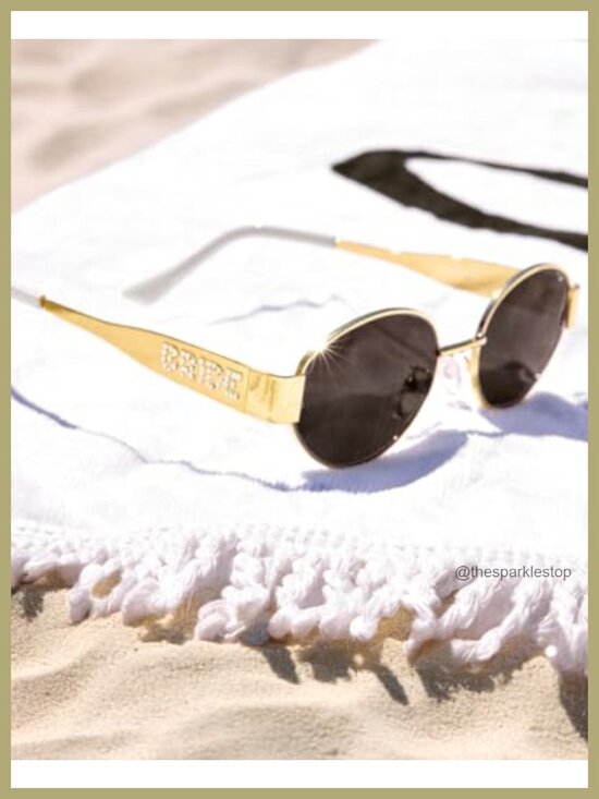 Gold Metal Bride Sunglasses with Pearl Logo - Bachelorette Party Accessory main image 5
